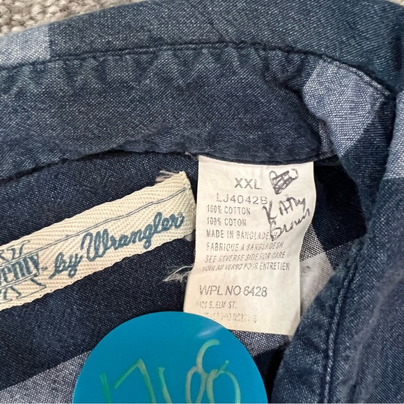 Vintage wrangle top womens XXL blue white plaid button up western rodeo casual - Picture 8 of 11